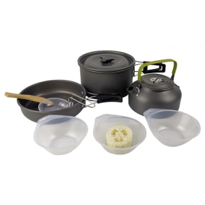 camping cookware set with kettle