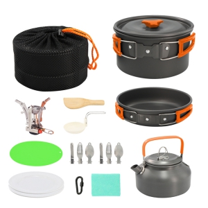 camping cookware set with kettle