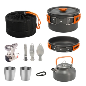 camping cookware set with kettle